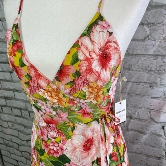 FOREVER 21 Pink Floral Sleeveless Wrap Dress M - Picture 4 of 13